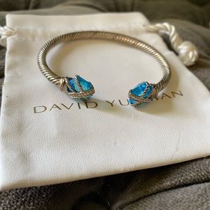 David Yurman Cable Bracelet in Blue Topaz with Diamonds Wrapped Around Topaz